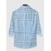 LightBlue Irregular Hand-Painted Checkered Printing Men's Long Sleeve Shirt
