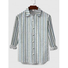 Vintage DarkCyan & Green Pinstripes Printing Men's Long Sleeve Shirt