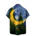 Starry Moon Oil Painting Print Lapel Shirt 57279186X