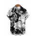 Men's Vintage Black and White Large Floral Mural Print Short Sleeve Shirt