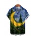 Starry Moon Oil Painting Print Lapel Shirt 57279186X