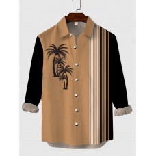 Gradient Striped Casual Coconut Tree Printing Men's Long Sleeve Shirt