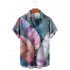 Men's Casual Printed Lapel Short Sleeve Shirt 17868210M