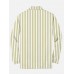 Plaid Series White LightYellow Colorblock Stripe Printing Men‘s Long Sleeve Polo