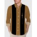 50s Black & DarkKhaki Stitching Geometrical Element Printing Men's Long Sleeve Shirt