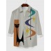 Mid Century Modern Style Abstract Geometric Pattern And Black Cat Printing Men's Long Sleeve Shirt