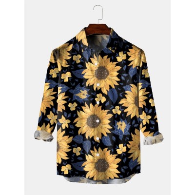 Men's Sunflower Hawaiian Resort Style Long Sleeve Shirt