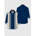 Blue Retro Ethnic Boho Print Printing Men's Long Sleeve Shirt